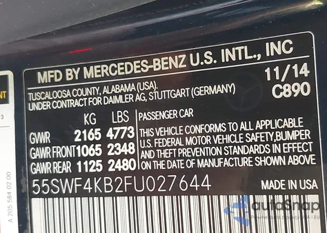 2015 Mercedes-Benz C 300 4Matic/Luxury 4Matic/Sport 4Matic из США, поврежденный, VIN 55SWF4KB2FU027644